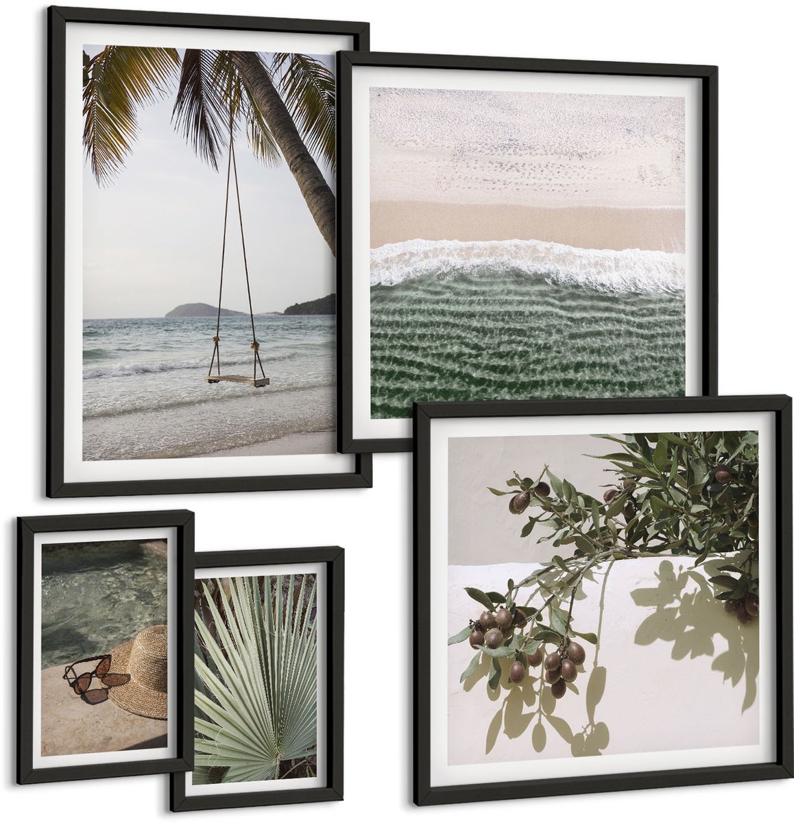Coloray 5-Delige Schilderij Set - Tropische Stranden, Ontspanning En Natuur In Harmonie. - 50 x 50 cm, 20 x 30 cm En 40 x 60 cm - Muurdecoratie - Schilderijen Set - Woonkamer