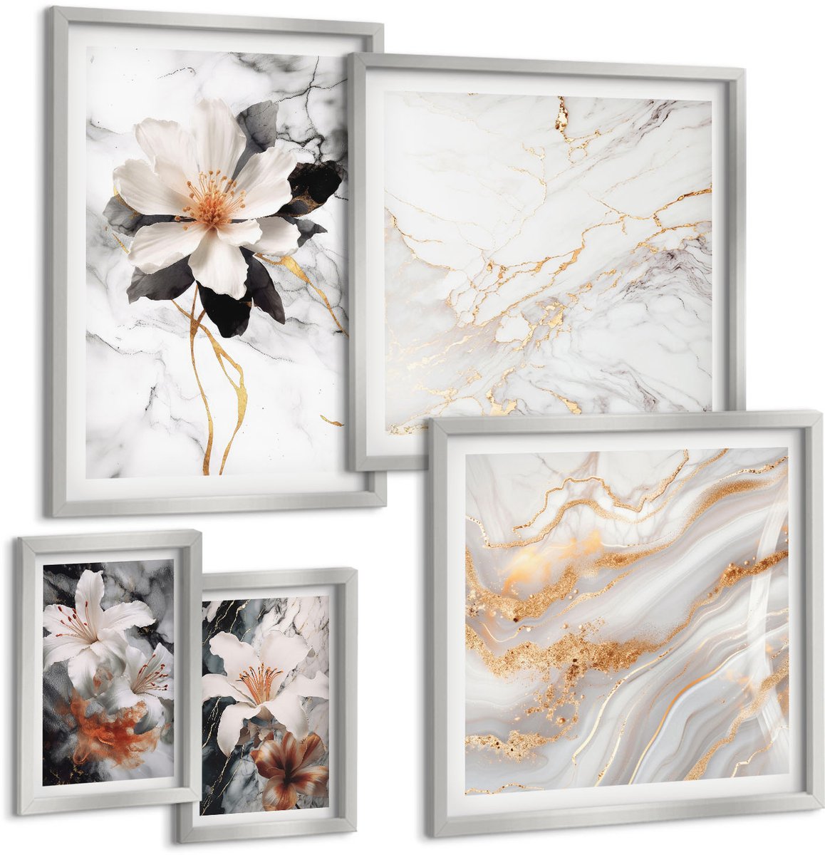 Coloray 5-Delige Schilderij Set - Blauwe Abstracte Patronen In Drie Schilderijen - 20 x 30 cm - Muurdecoratie - Interieur Decoratie - Decoratieve Schilderijen
