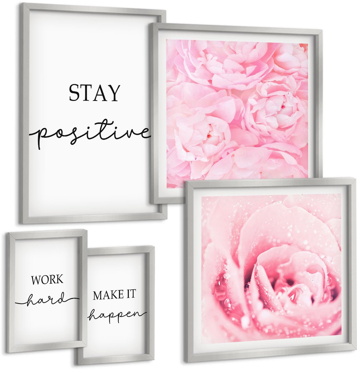Coloray 5-Delige Schilderij Set - Minimalistische Motiverende En Inspirerende Citaten - 20 x 30 cm - Muurdecoratie - Schilderijen Set - Woonkamer
