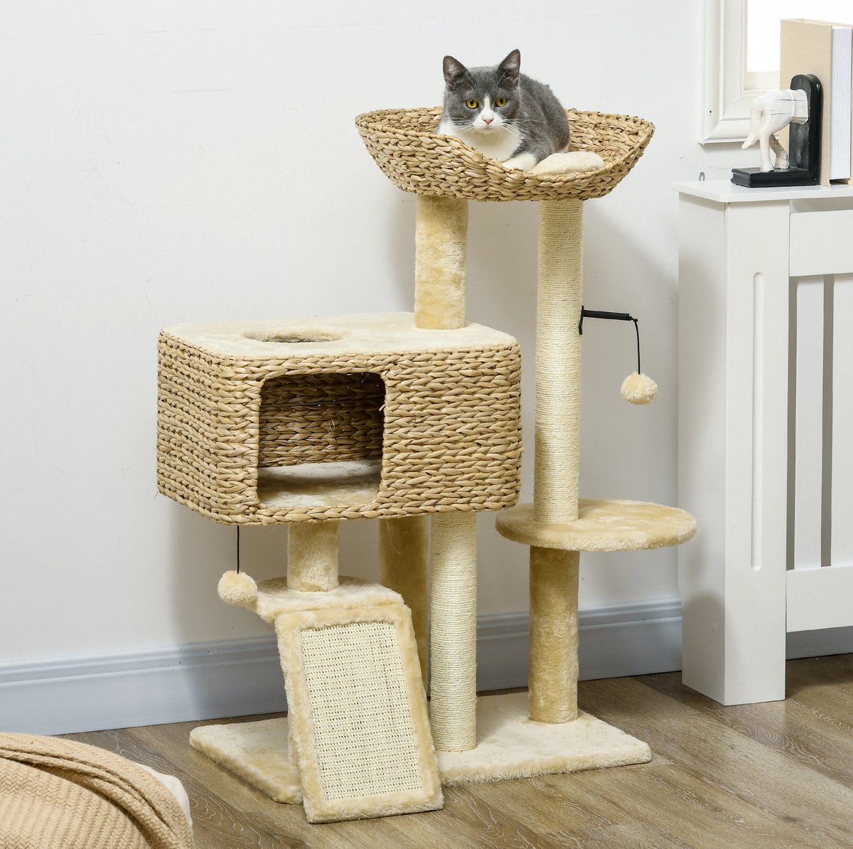 MODFU - Katten Krabmeubel - Krabpaal - Beige - Sisal - Kattenhuisje - Ligplank - Speelbal