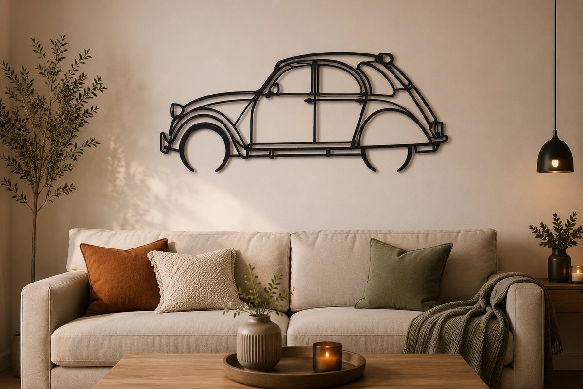 De2pktjes - Citroën 2CV Metalen Wanddecoratie – Silhouette Wall Art – Zwart Staal – Voor Binnen & Buiten - 100 cm