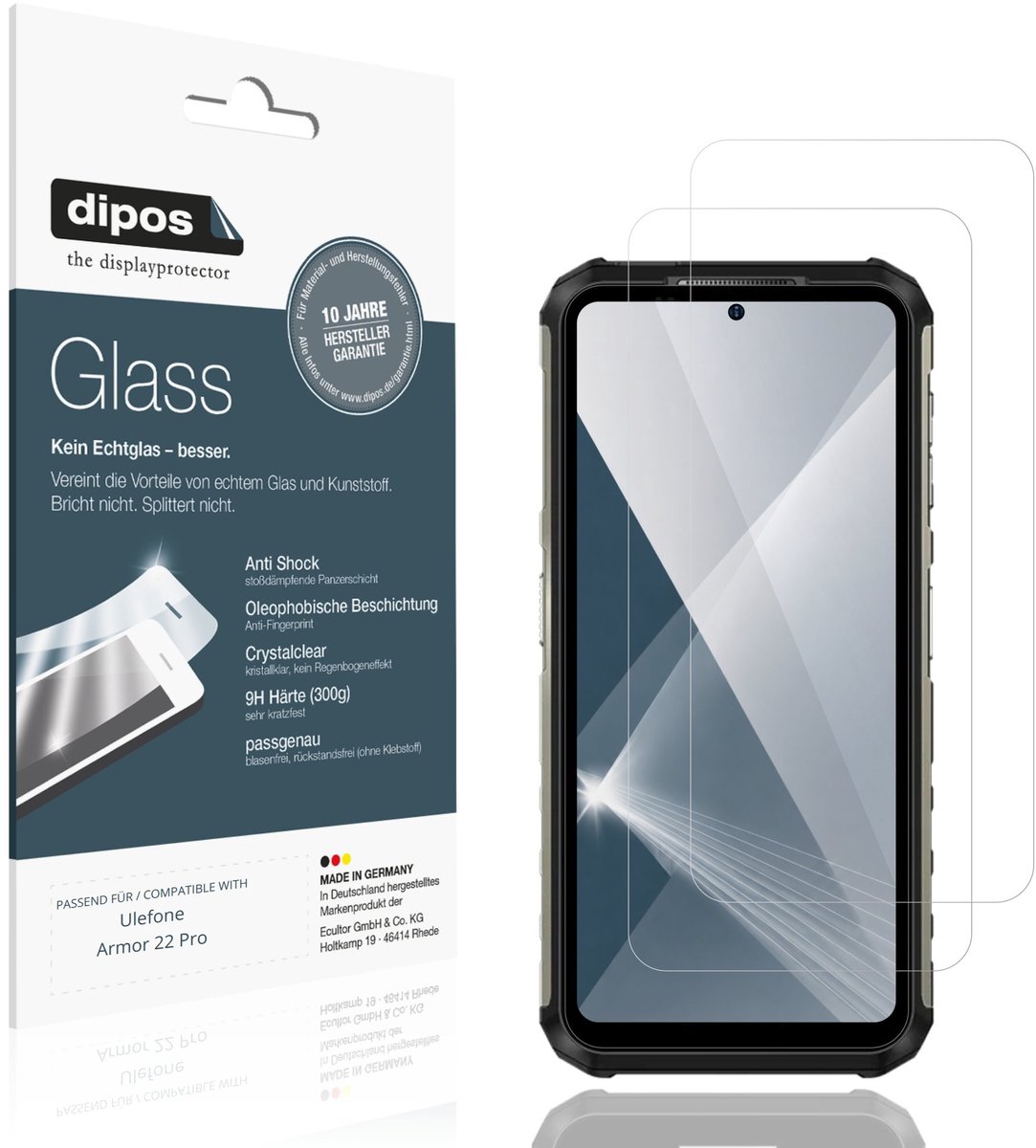 dipos – 2x Pantserfolie geschikt voor Ulefone Armor 22 Pro | 9H Screenprotector