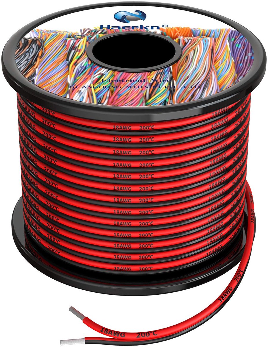 Elektrische draad 18 AWG 0.8mm² - 2 kern kabel 60m - zwart 30m en rood 30m - ShopVlot