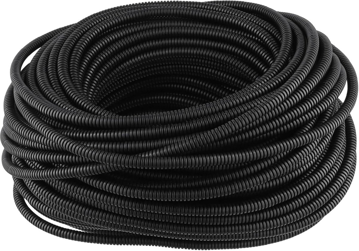 60 m gegolfde buis, ongegleuid, 10 mm x 60 m, zwart, kunststof, kabelbeschermslang, lege buis voor elektrische leidingen, aardingskabels