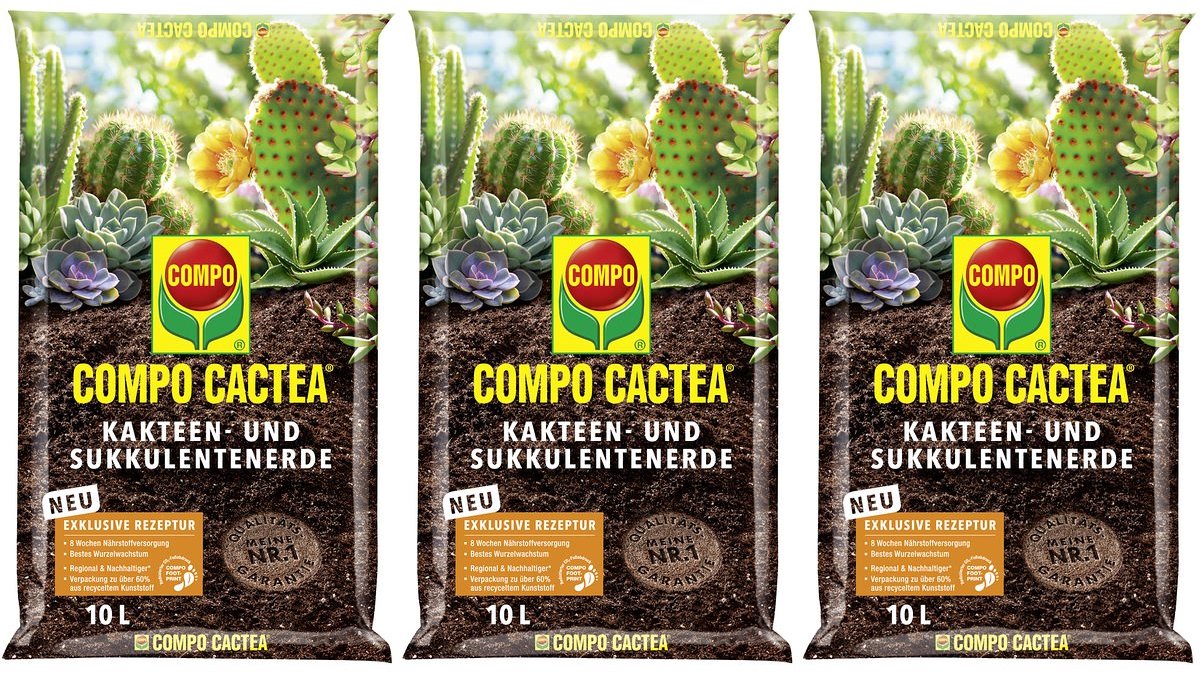 3x COMPO Cactea Cactussen- en Sukkulentenaarde 10 Liter