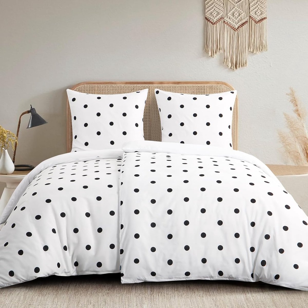 Dekbedovertrekset 135x200 cm - 4-delig Microvezel - Polkadot - Met Ritssluiting - Wit