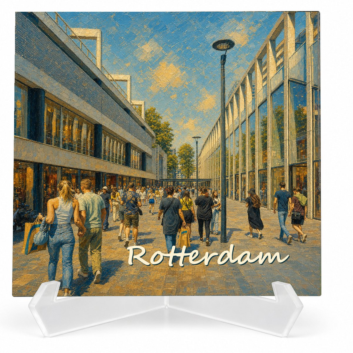 Kleurmedia Tegeltje Rotterdam – Markthal Laurenskerk – Keramiek 15 x 15 cm – Inclusief transparante houder – Souvenir