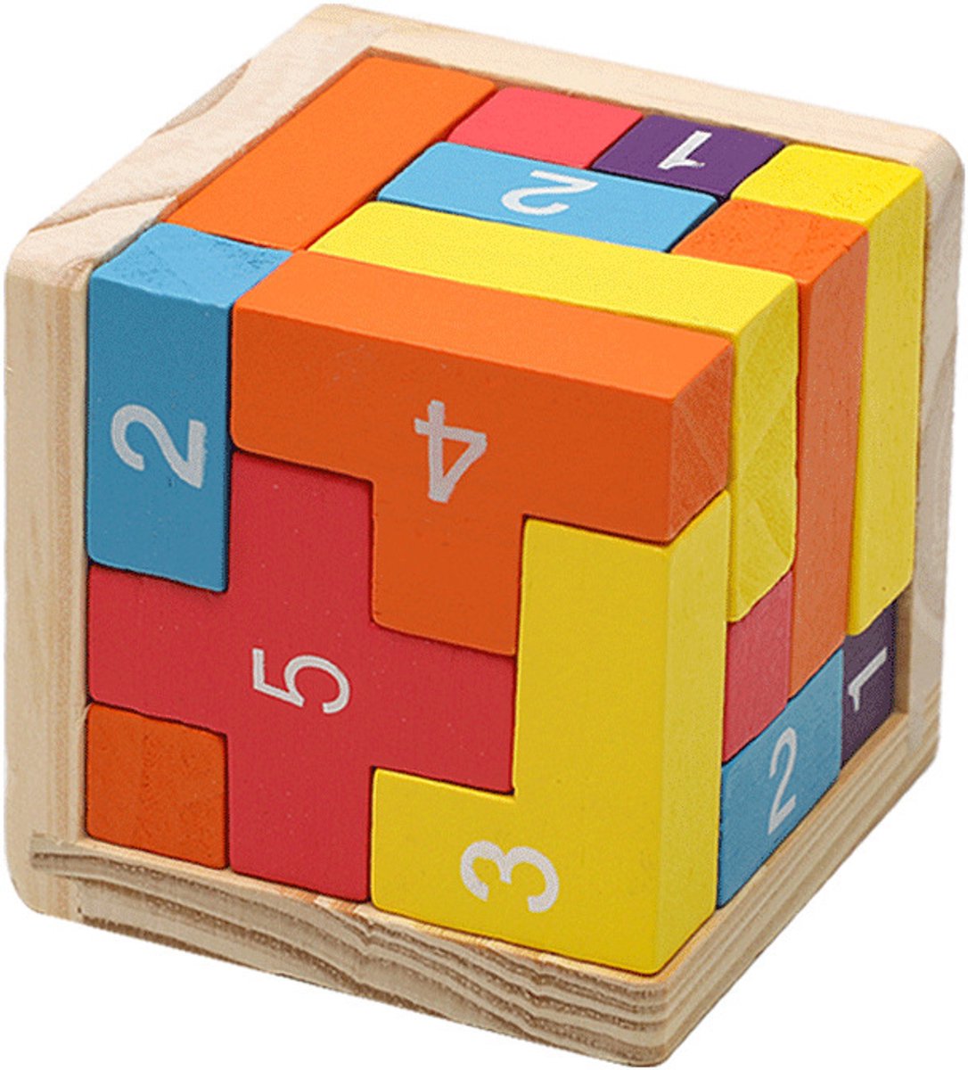 3D Houten Kleurenkubus Puzzel - Educatief Speelgoed - Tetris Blokken met Cijfers Montessori Speelgoed - Educatieve Puzzel, Breinbreker & Denkspel voor Baby, Peuter, Kind & ouderen coördinatie - Origineel Duurzaam Cadeau Vanaf 18 Maanden Duurzaam Hout