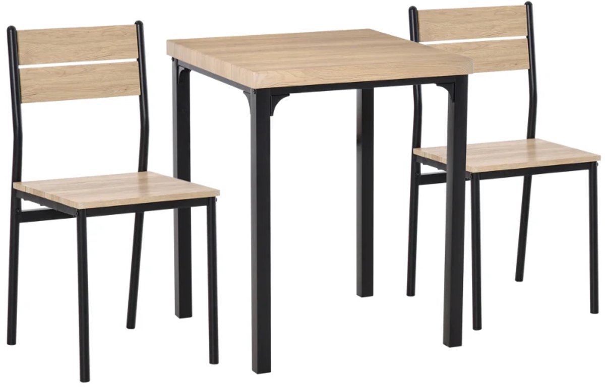 Eethoek - 3-delig - Keukentafel Met 2 Stoelen - Natuurlijke Houtnerf En Zwart - 1 Tafel En 2 Stoelen