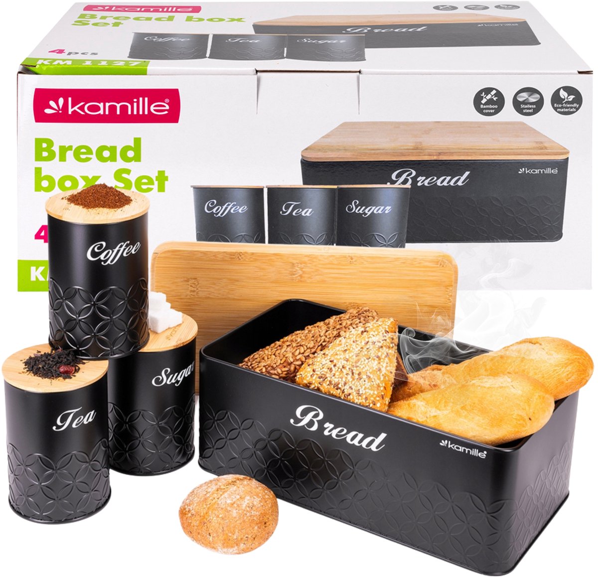 Kamille Chlebak Set van 3 Bakjes Zwart Bamboe - Vers Brood