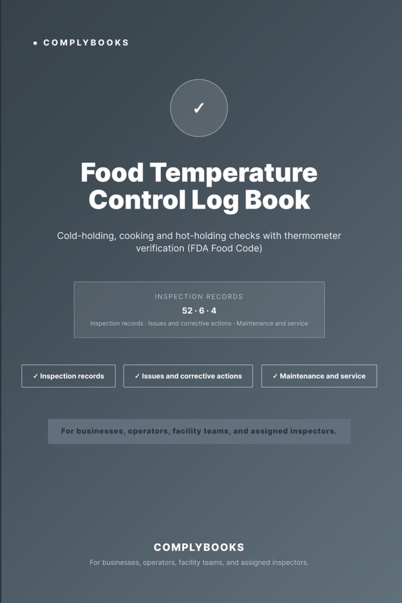 Food Temperature Control Log Book: Cold-holding, cooking and hot-holding checks with thermometer verification (FDA - ShopVlot