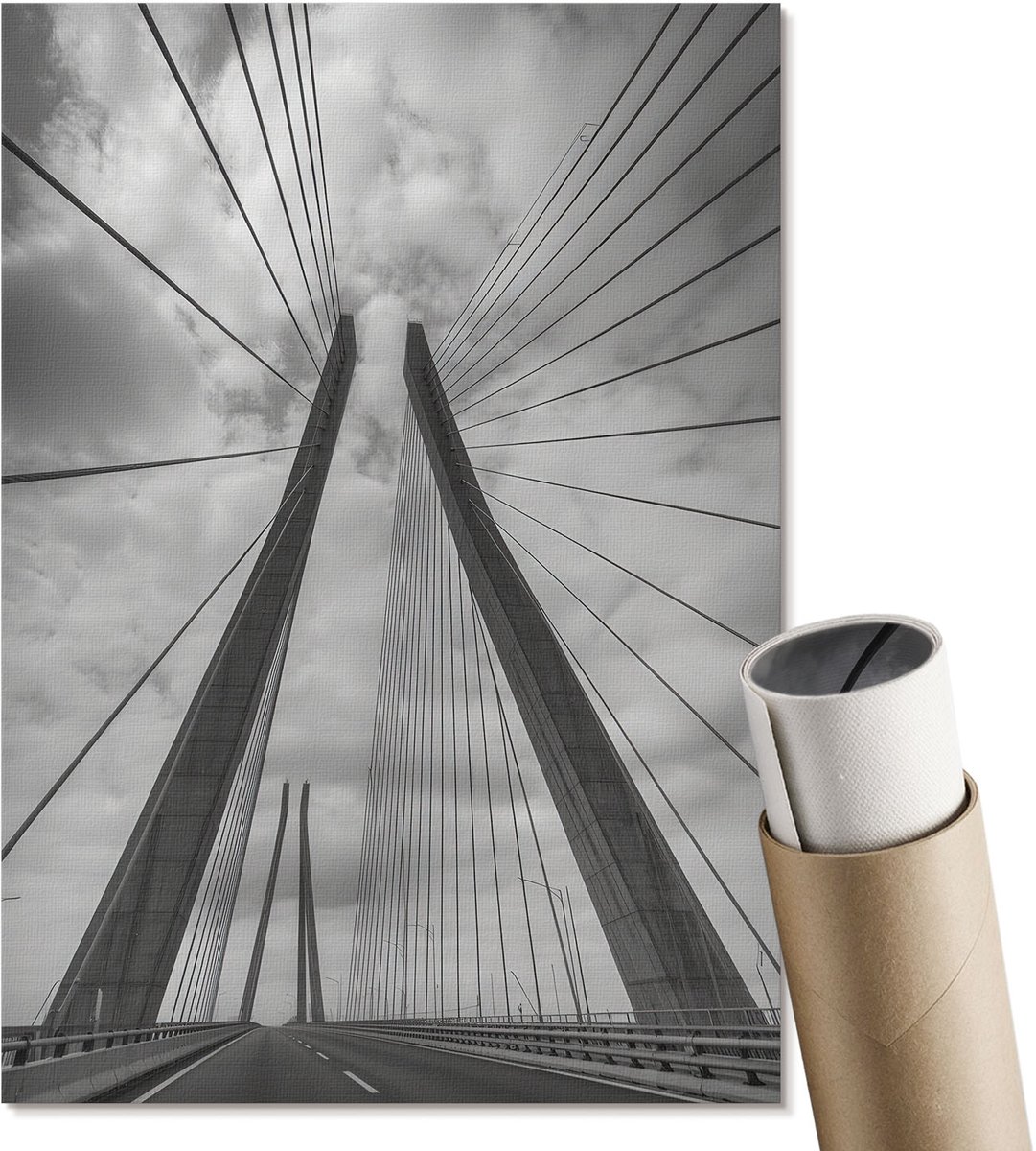 Coloray Polycanvas Wandposter - Moderne Brug, Fotografie - A4 - Grijs Kunst - Rechthoek - Canvasposter - Woonkamer, Slaapkamer, Kantoor - Industrieel