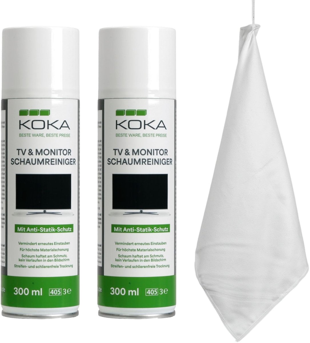 2x KOKA TV Reinigingsschuim + Microvezeldoek Set Spuitbus Reiniger Monitor enz.