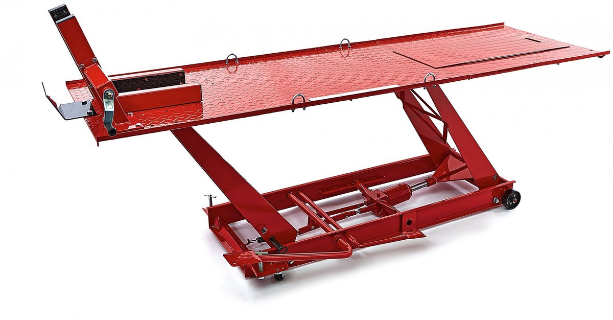 HBM Hydraulische Motorheftafel 450 kg Verrijdbaar met Luxe Voorwielklem - Rood