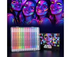 Glow in the Dark Bodypaint Pennen - 18 Kleuren Neon Gezichts & Lichaamsverfset - Waterdicht & Huidveilig - UV-Stift Fluorescerende Eyeliner - Voor Festival & Party