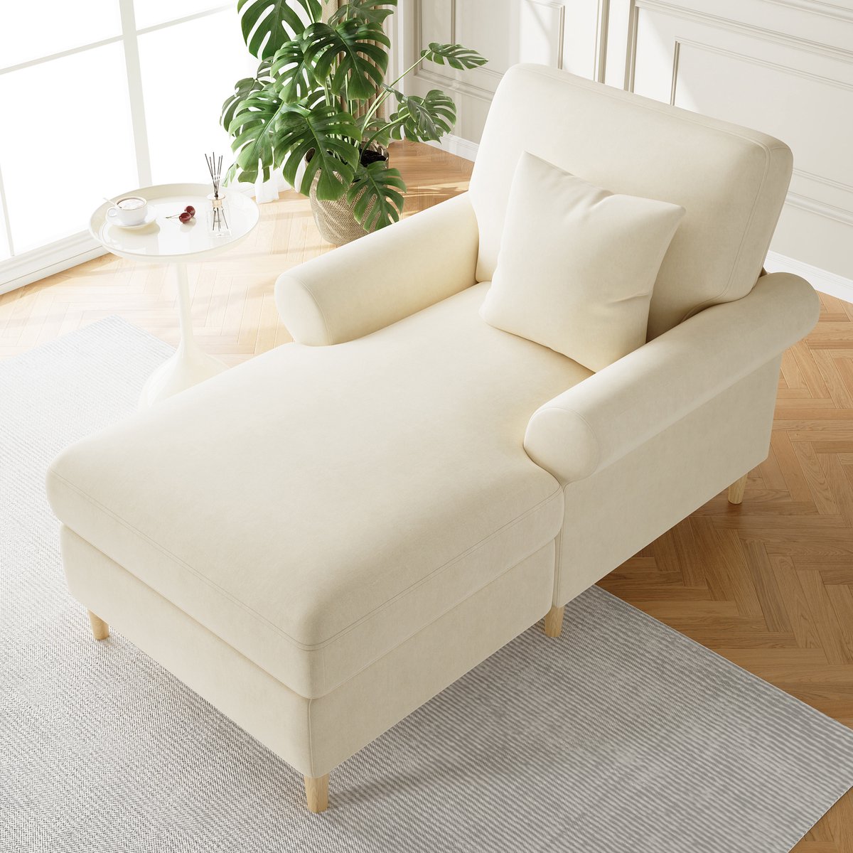 1-zits bankje - 133 x 87 x 90 cm - fluwelen bekleding - inclusief kussens - met armleuningen - met luxe uitstraling - voor woonkamer en slaapkamer