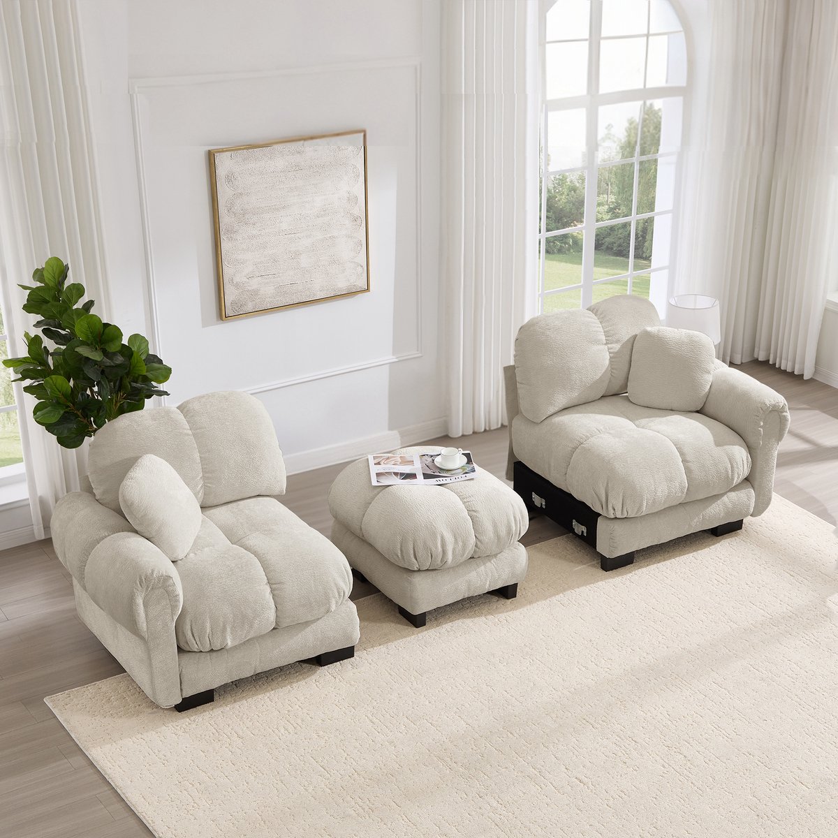 2-zits hoekbank - 190 x 149 x 90 cm - chenille bekleding - modulair samen te stellen - met armleuningen - met dikke zitkussens - voor de woonkamer