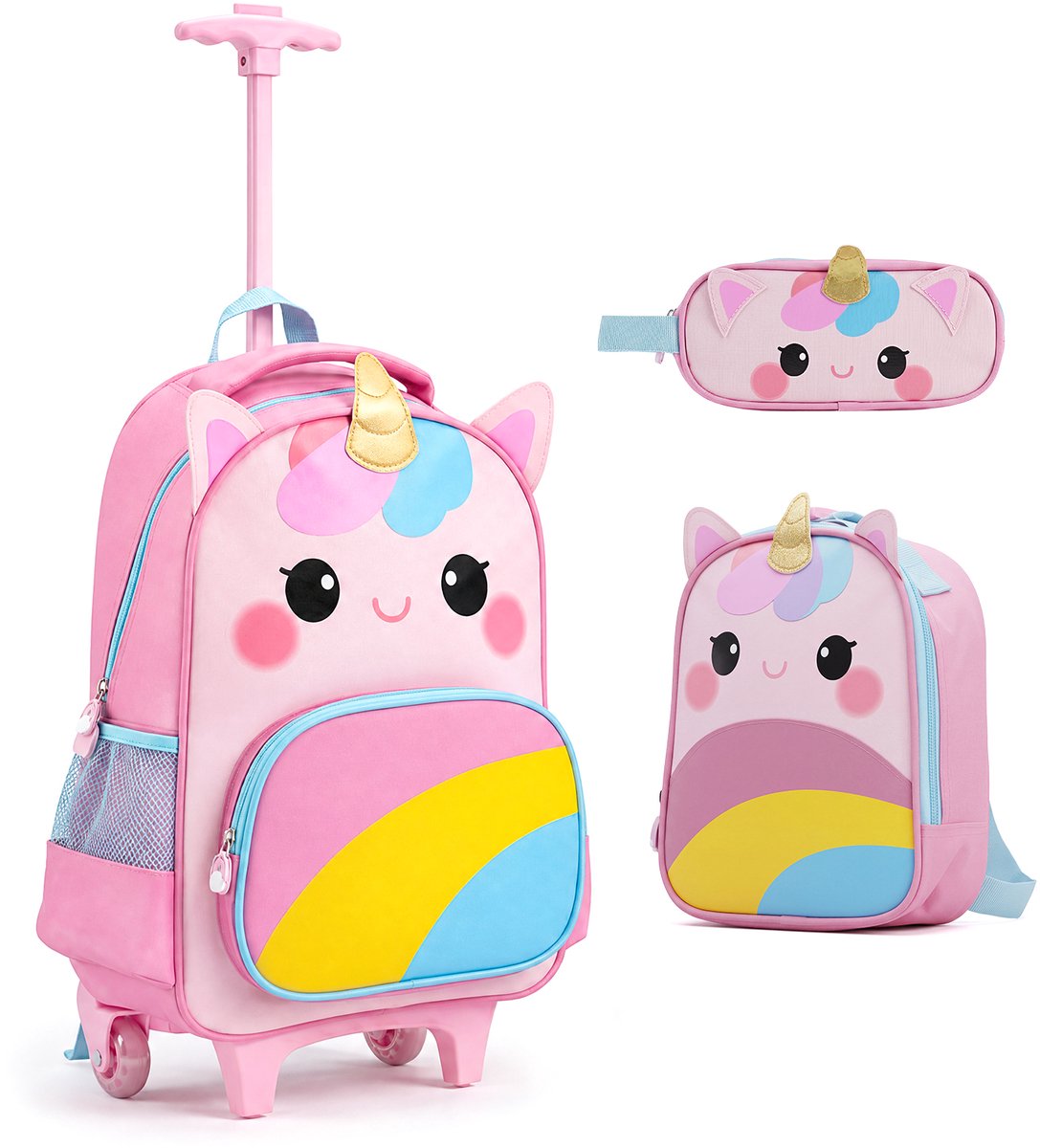 COSTWAY Rugzak voor kinderen met wielen, schoolrugzak, trolley, Meerkleurig, 33 x 20 x 76 cm, Klassiek