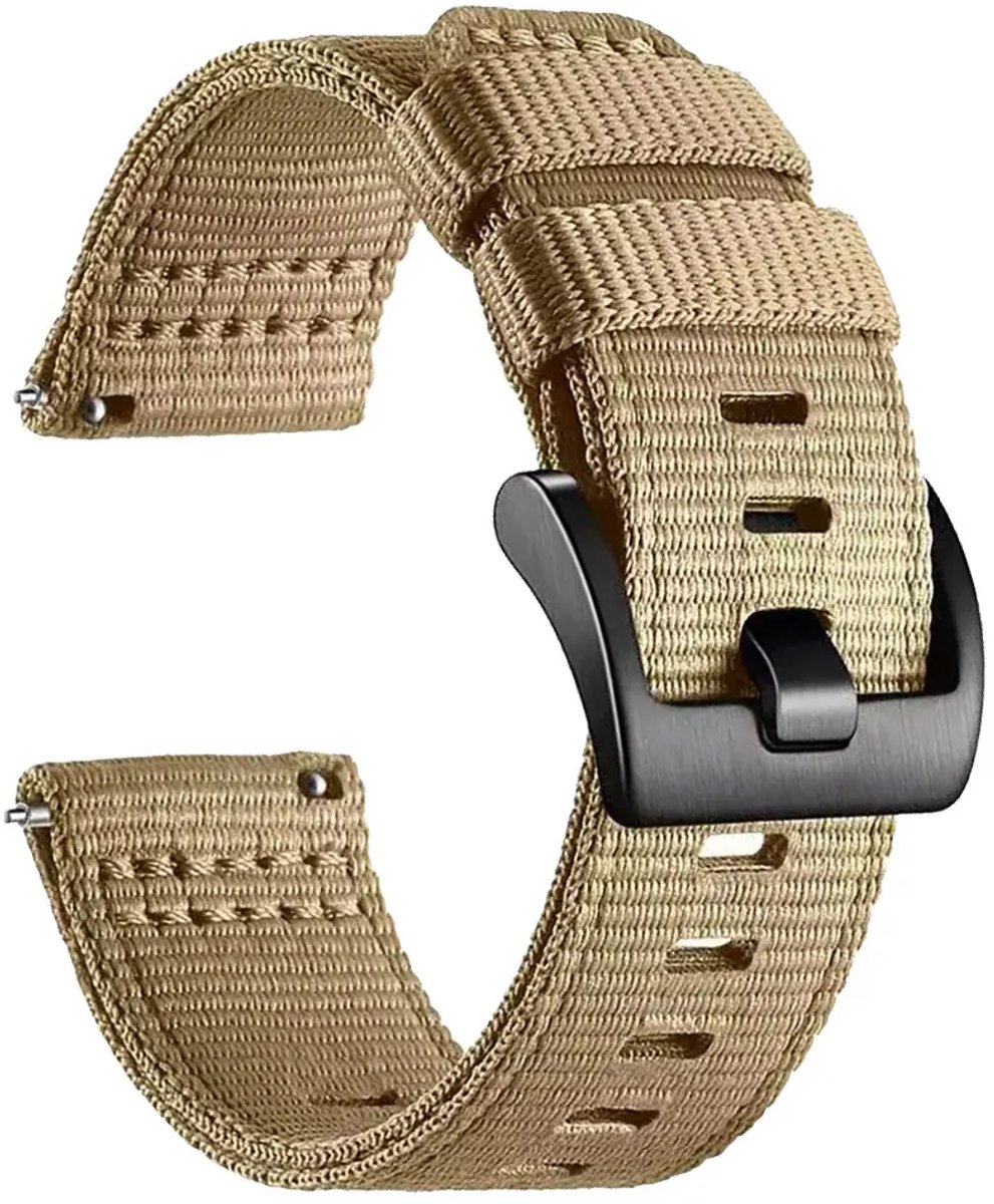 Strap-it Nylon bandje met gesp geschikt voor TicWatch Pro 5 Enduro / Coros Nomad / Coros Apex 4 46mm / Garmin Venu X1 - Khaki