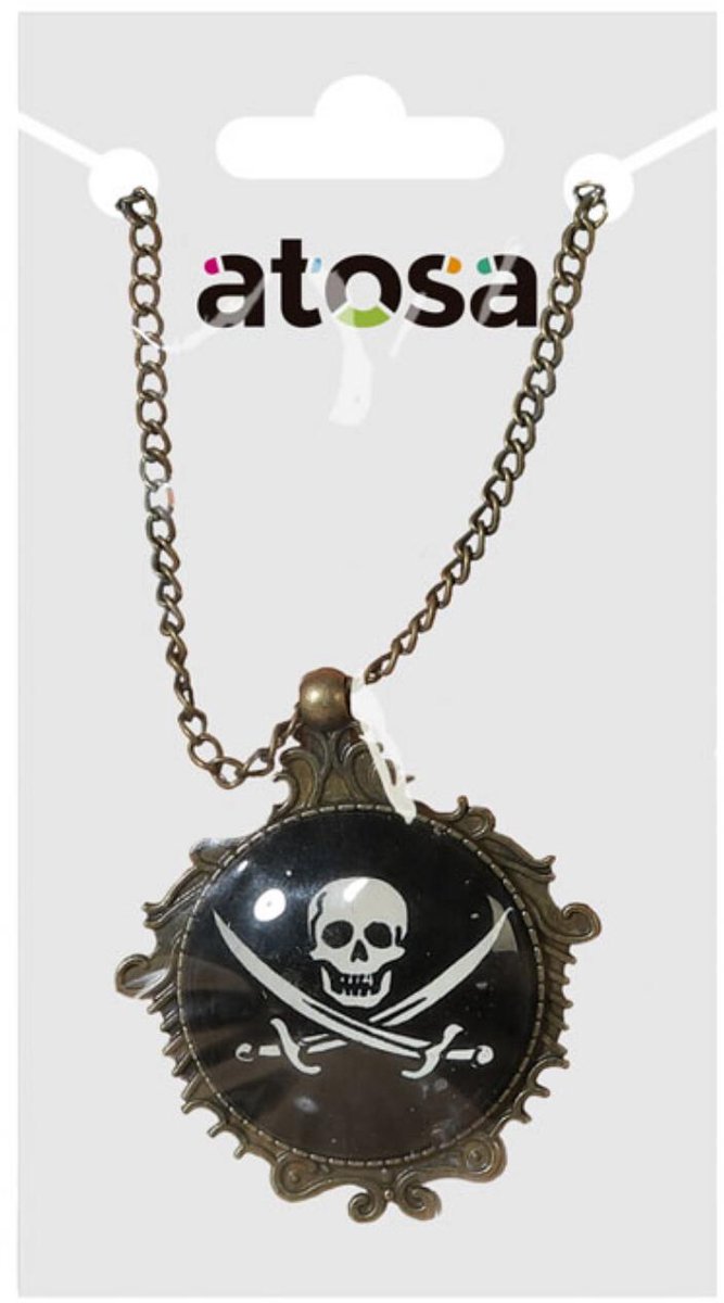 Atosa Carnaval/verkleed accessoires Piraten / Halloween sieraden - ketting schedel met zwaarden - kunststof - kinderen/volwassenen