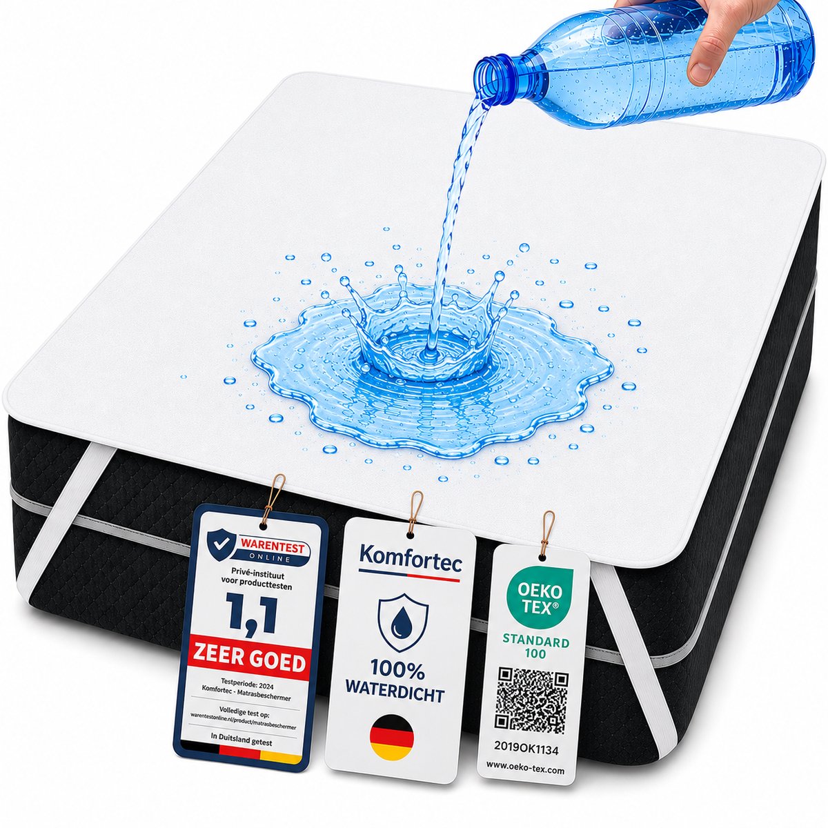 Komfortec Waterdichte Matrasbeschermer 140x200 cm - Matrasbeschermhoes - Ademende Matrashoes - Niet Krakende Matrasbeschermer - Incontinentiemateriaal - Wit