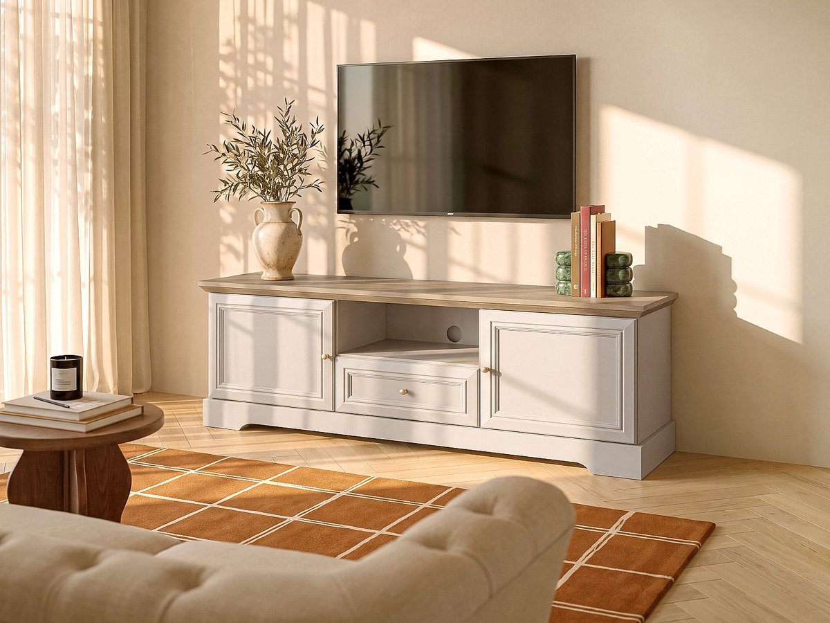 Vente-unique Tv-meubel met 2 deuren, 1 lade en 1 nis - Beige en natuurlijk licht - ZARULA