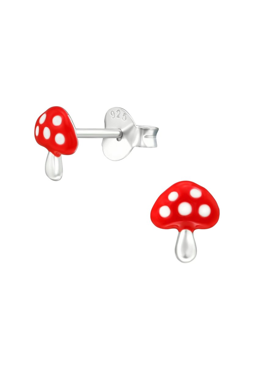 Childrens Silver Mushroom Ear Studs With Epoxy