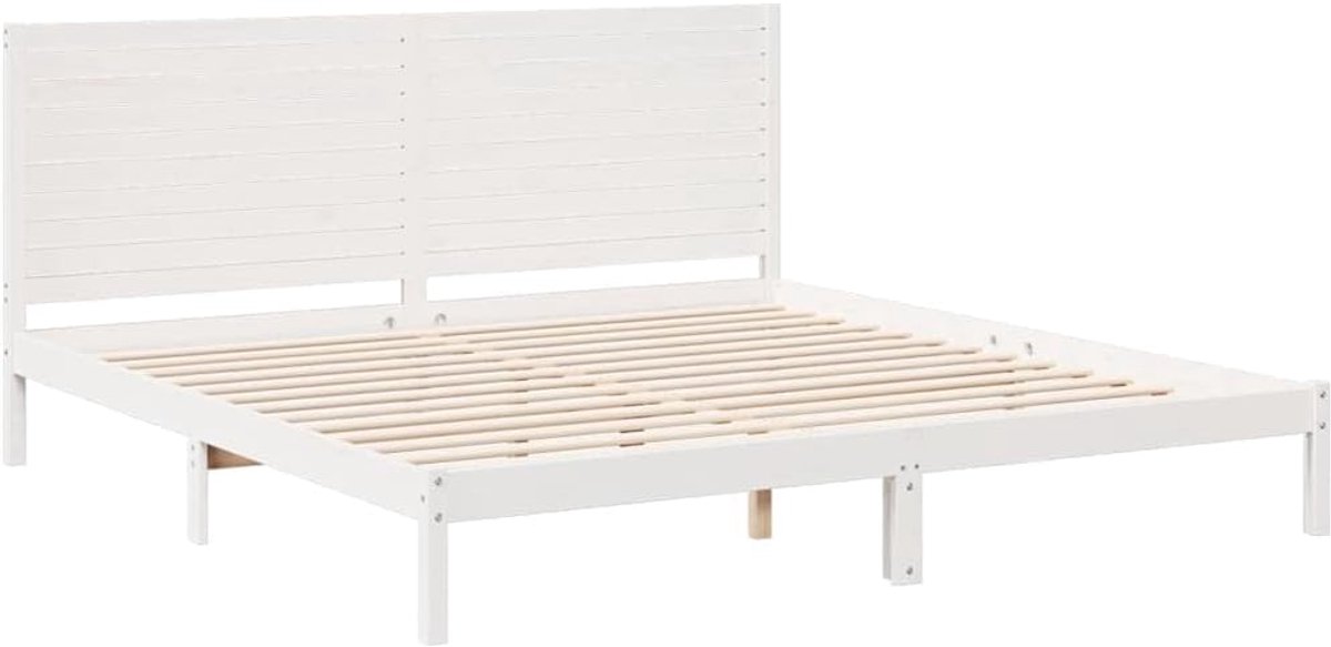 Bedframe 200x220 cm - Industrohome Modern Wit Bedframe van Grenenhout met Lattenbodem