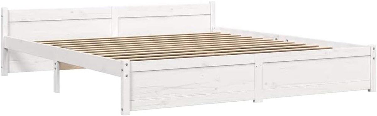 Bedframe 180x200 cm - Industrohome Massief Houten Ledikant met Hoofdeinde en Lattenbodem - Witte Slaapkamer Meubels - Klassiek Design