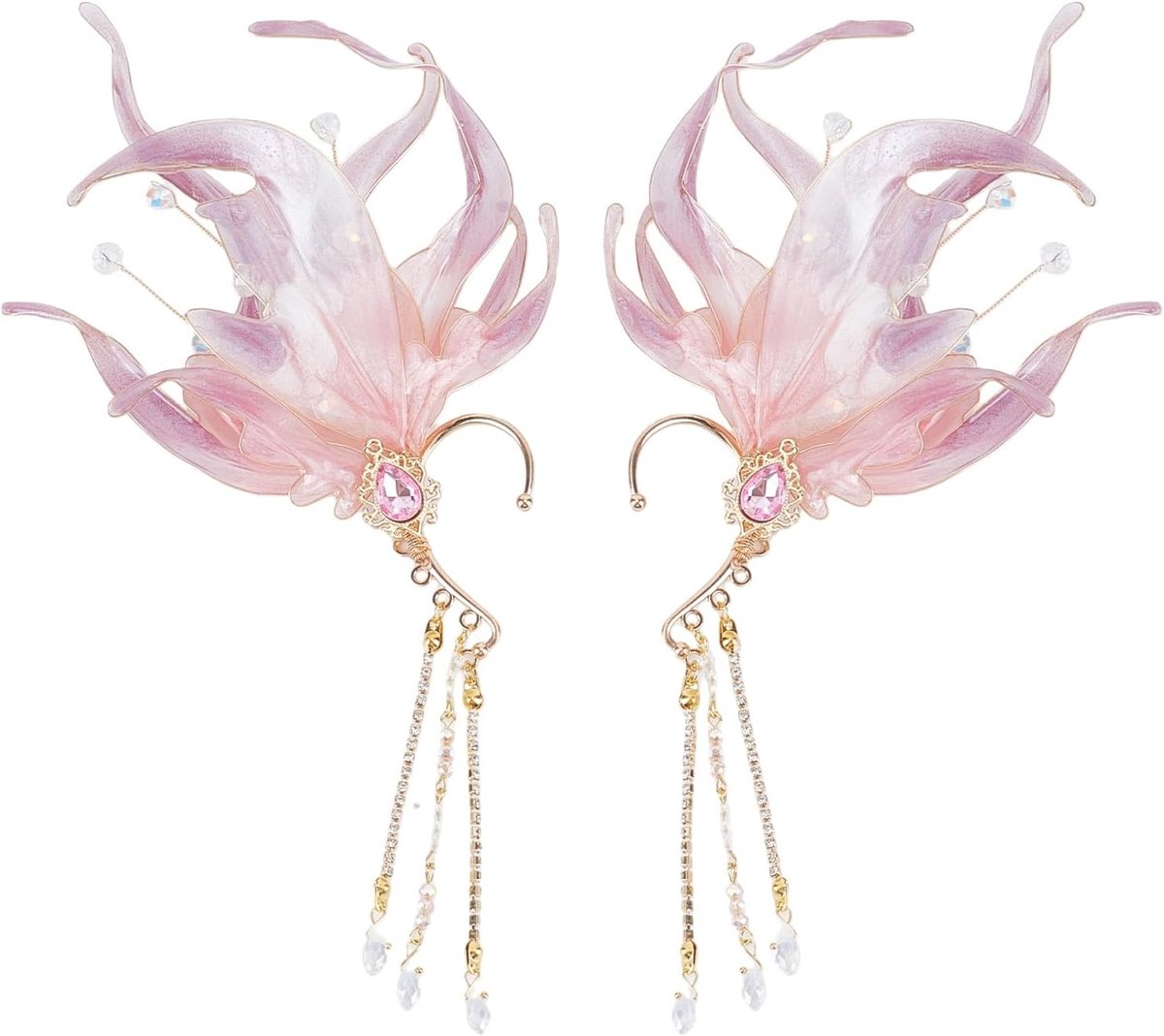 2 Stuks Vlinder Elf Oorbellen met Kwastje, Niet Geperforeerde Zeemeermin Oren, Renaissance Accessoires voor Cosplay en Fantasy Kostuums