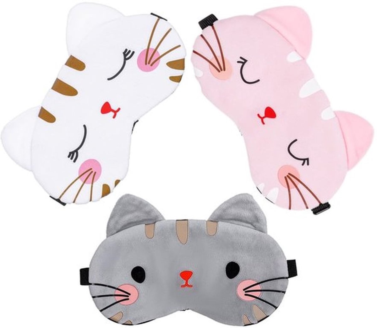- Oogmasker om te slapen - Schattige cartoon kattengezicht - Zacht pluche - Grappig slaapmasker - Geschikt voor vrouwen en kinderen - Wit, ..