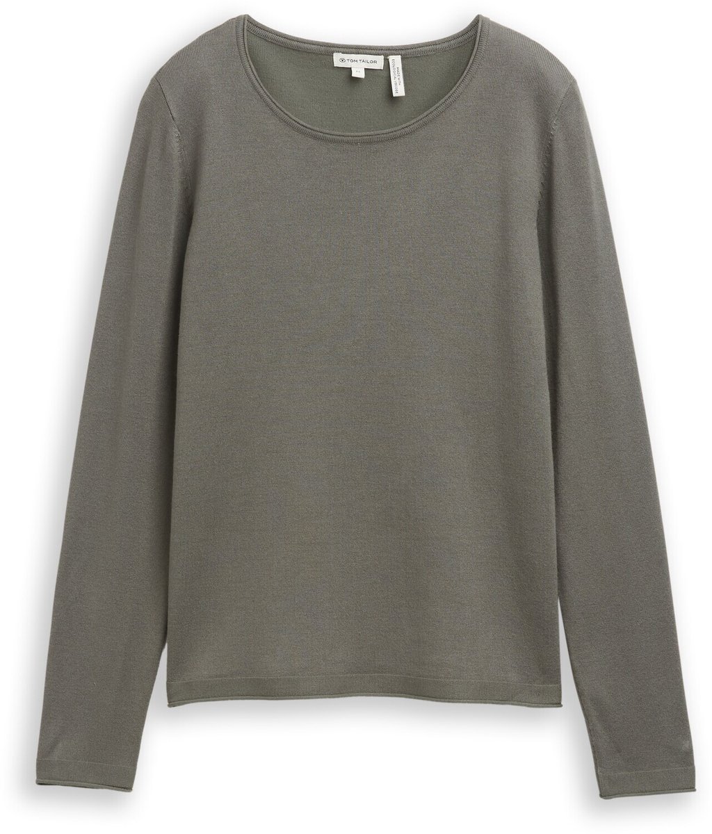 Tom Tailor - Basic gebreide trui met ronde hals - Maat XL - cloudy green