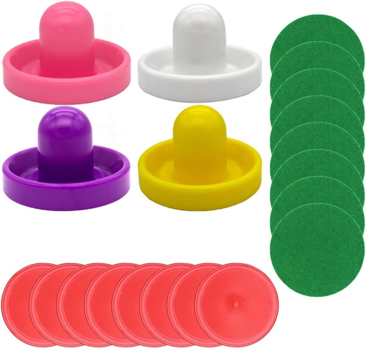 Set van 4 Air Hockey Drukkers en 8 Pucks in Diverse Kleuren voor Tafelspelletjes en Vermaak