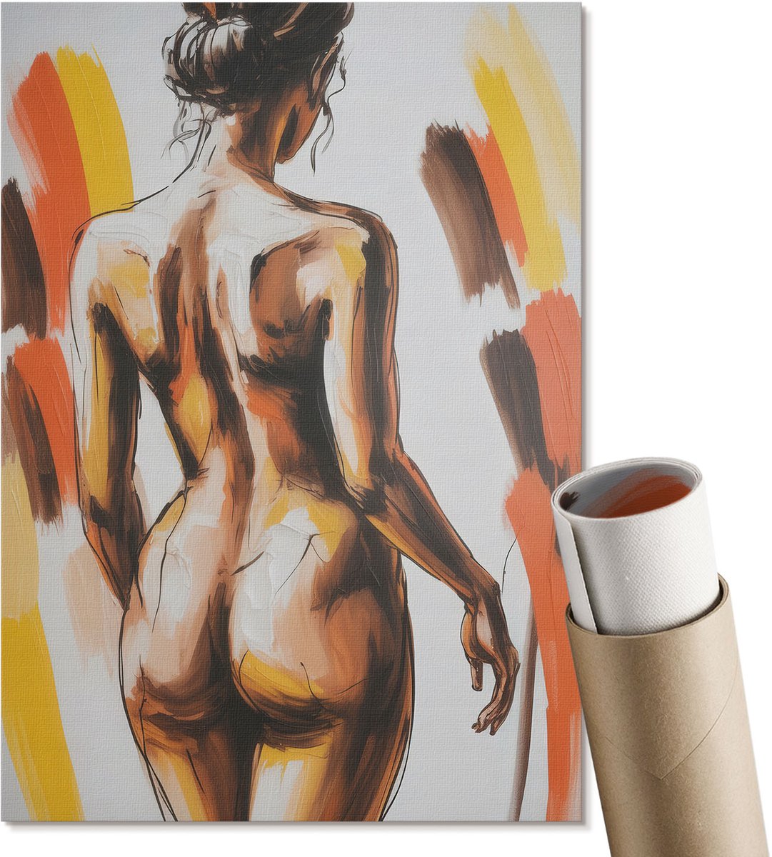Coloray Polycanvas Wandposter - Nachtpanorama, Geel - A4 - Bruin Kunst - Rechthoek - Wandkunstwerk - Slaapkamer - Erotisch