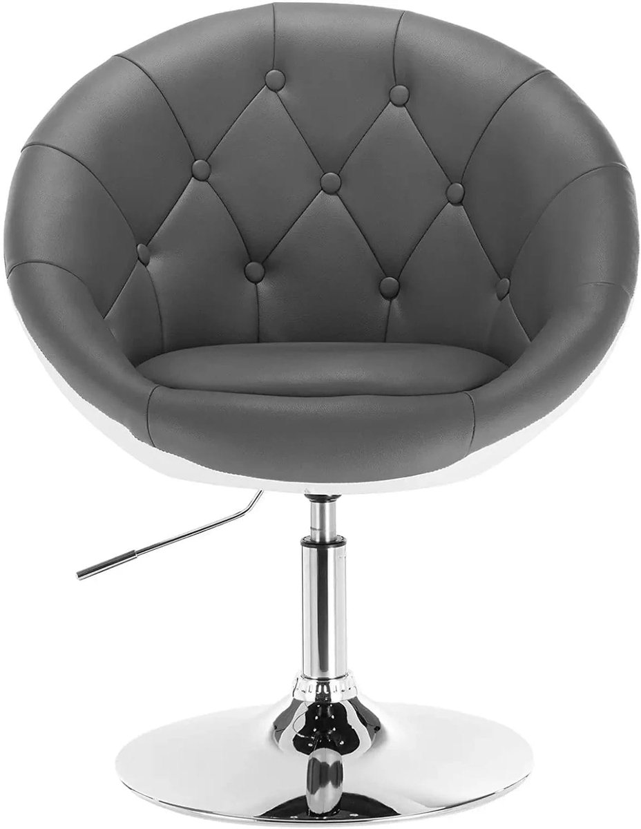Klarven Barstoel Leer grijs wit - Barstoelen Met Rugleuning - Bar Stool - Met Armleuningen, 360 Graden Draaibaar - Verstelbare Zithoogte 45-57cm - B46xd44cm