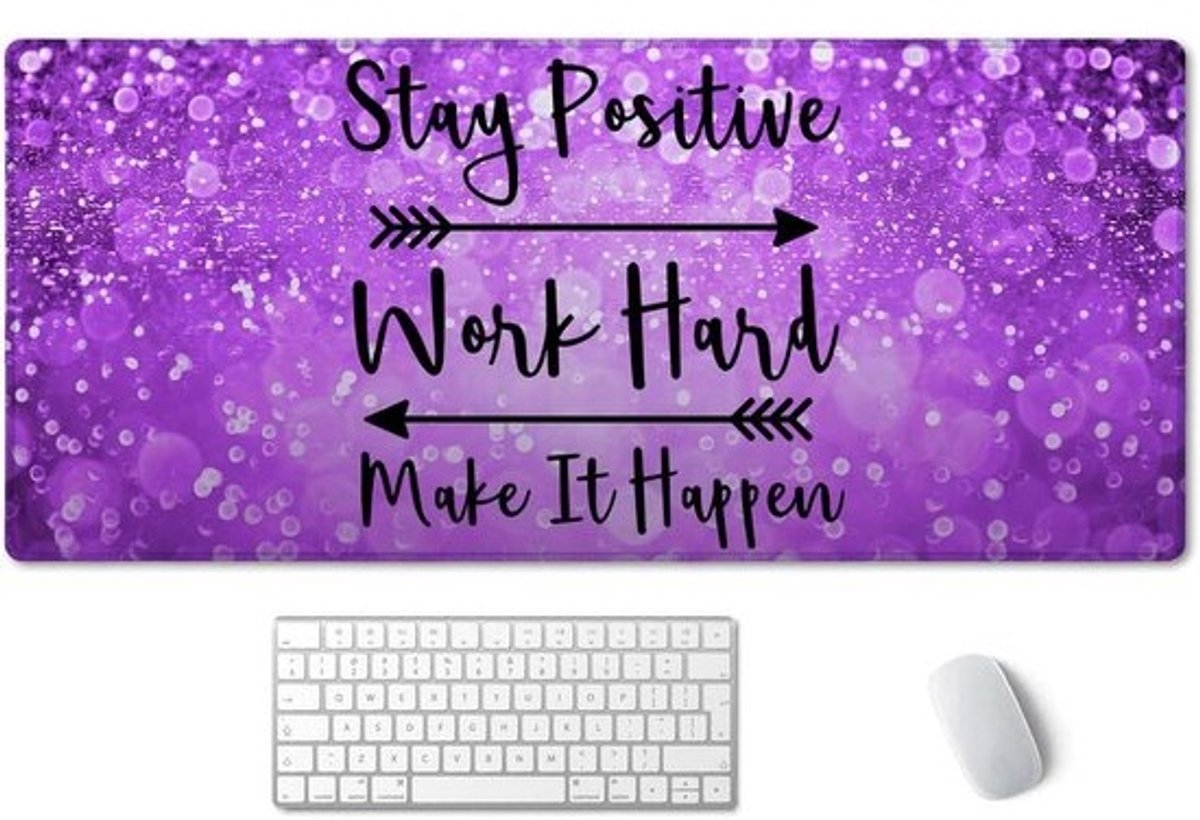 Grote Muismat - Bureaumat Deskpad - Werk Gaming - Antislip Waterbestendig - XXL 90x40cm - Paars Glitter Citaat