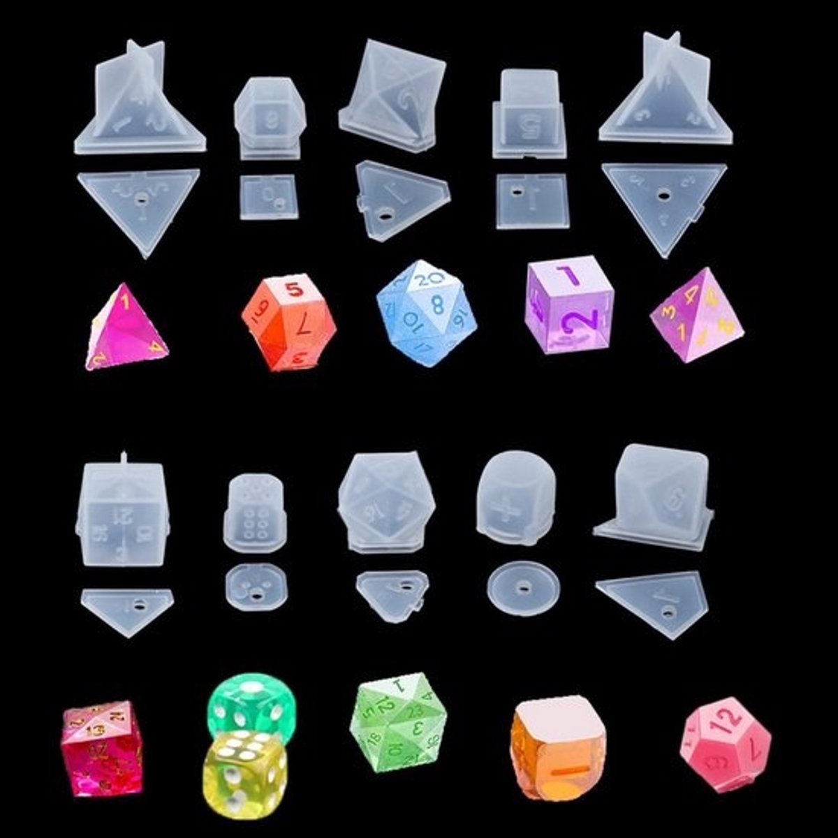 Hars Mallen Dobbelstenen - Gietvormen Epoxy - Sieraden Maken - 10 Verschillende Vormen - Compact - Transparant