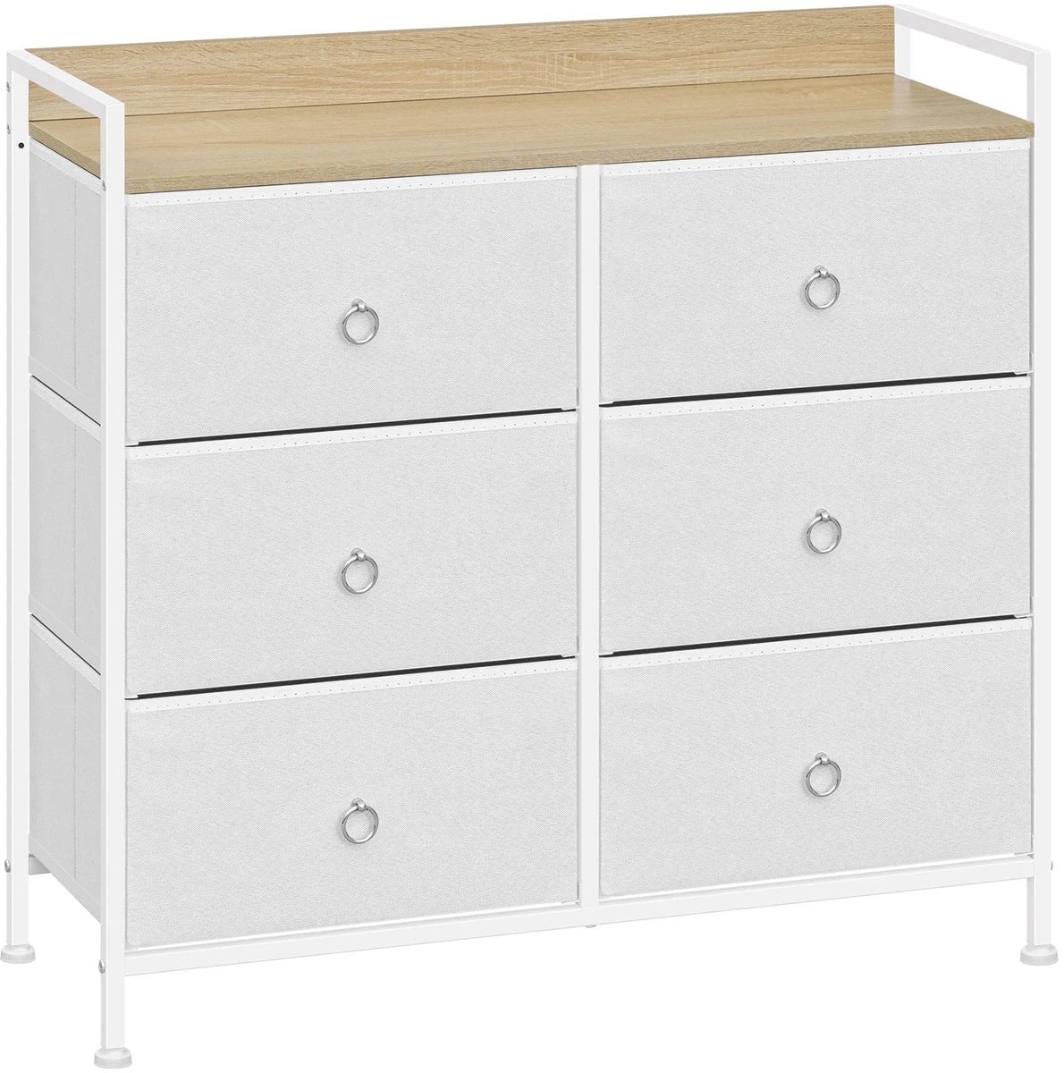 Klarven Ladekast Wit - Ladekasten Slaapkamer - Chest Of Drawers - Kastje met 6 laden - Uitneembare stoffen laden, Kantelbescherming, Anti-slip pootjes - B37xh20xd28cm