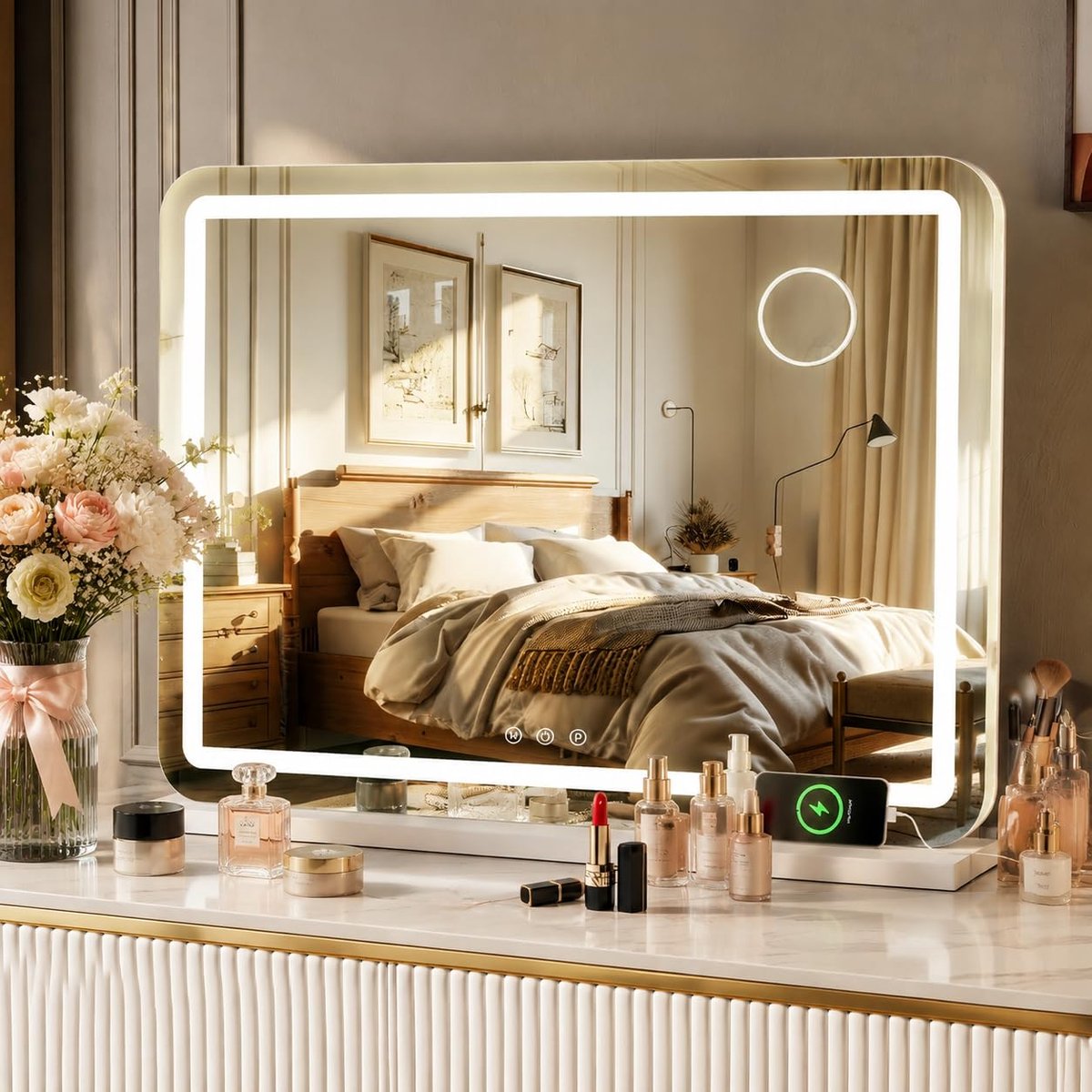 LIFERUN Hollywood Spiegel 80x60cm - Make-up Spiege - USB-C - LED Verlichting