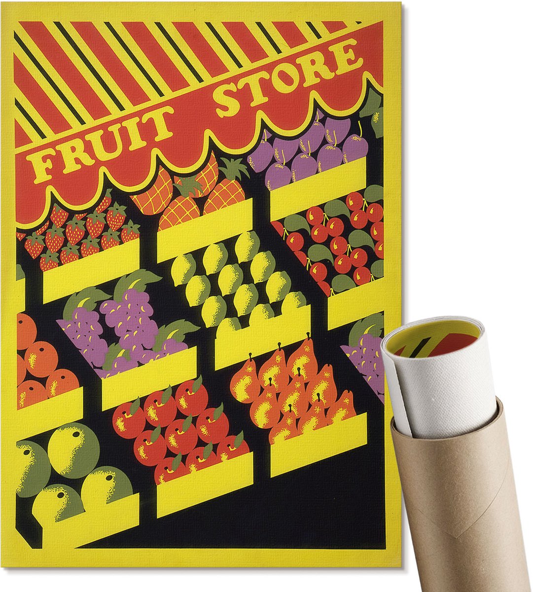 Coloray Polycanvas Wandposter - Fruitwinkel, Poster - A4 - Geel Design - Rechthoek - Wandkunstwerk - Woonkamer, Slaapkamer, Kantoor - Retro