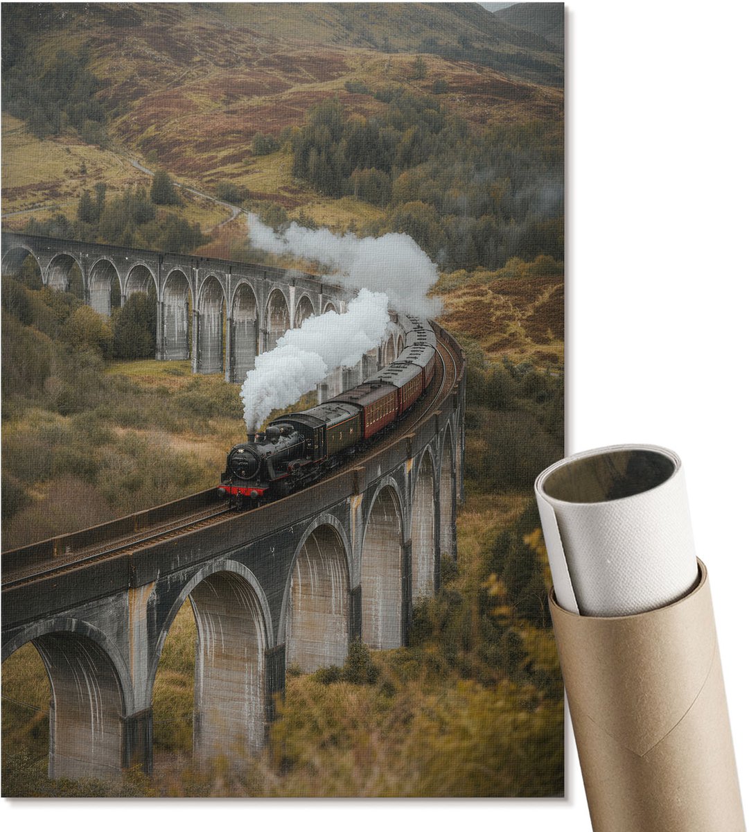 Coloray Polycanvas Wandposter - Hert Op De Heuvel, Oranje - A3 - Groen Design - Rechthoek - Canvasposter - Woonkamer - Rustiek