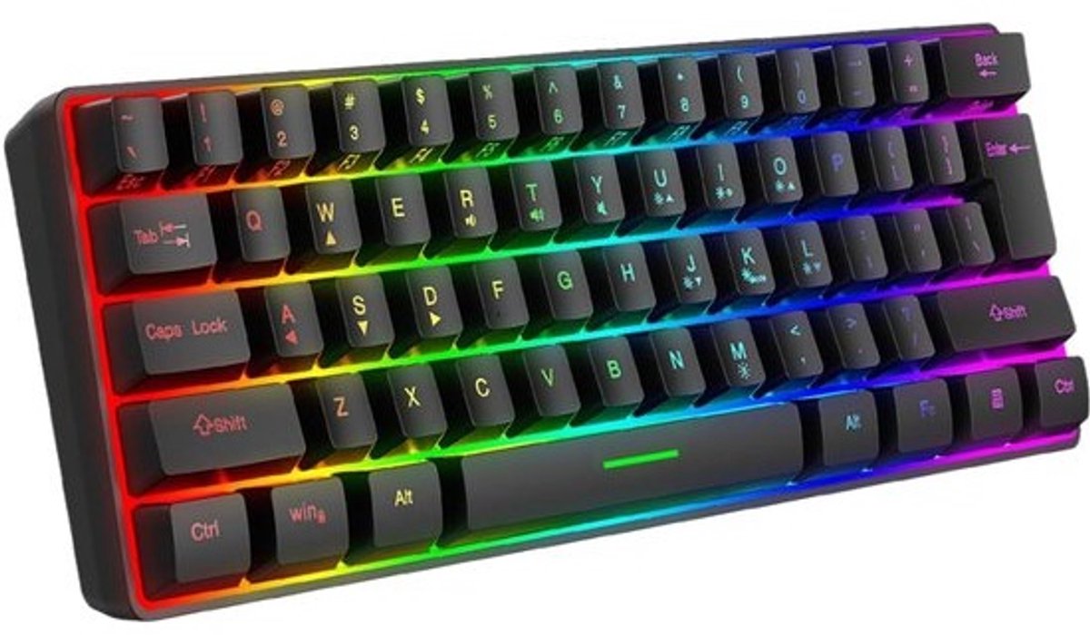 Draadloos Gaming Toetsenbord - Compact Toetsenbord - Snel Reageren - 8 Verlichte Modi - 61 Toetsen - RGB