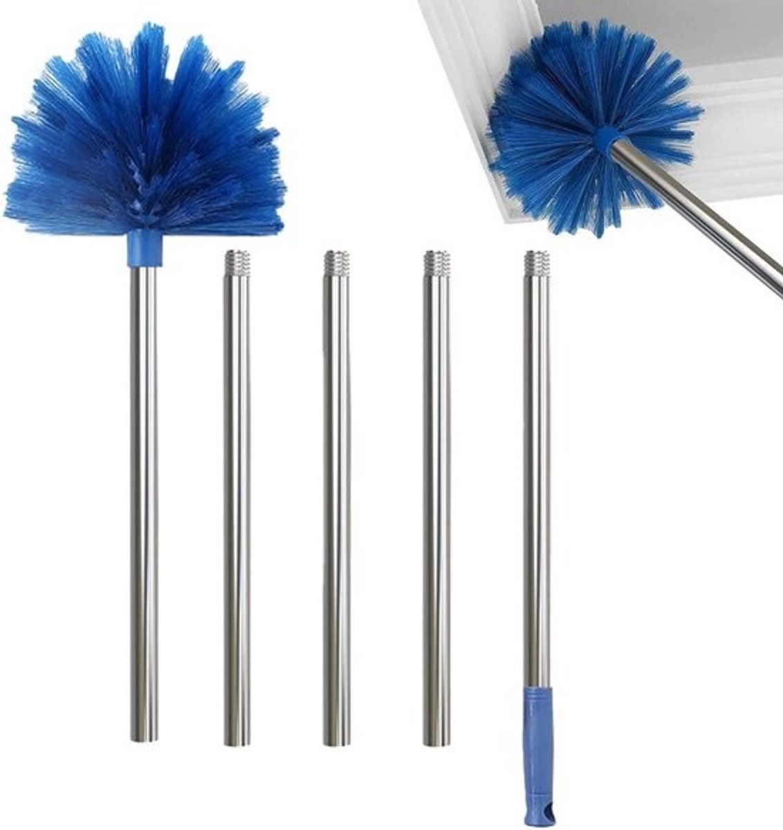 Spinnenweb Stofdoek - Uitschuifbare Borstel - Plafond Reinigen - Gespleten Vezel Technologie - Tot 2 Meter - Grijs