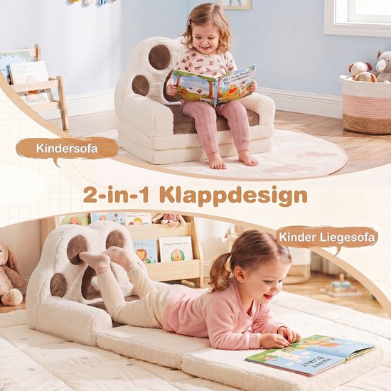 COSTWAY 2-in-1 kinderbank uitklapbaar in berenpootvorm (bruin) — afbeelding 5