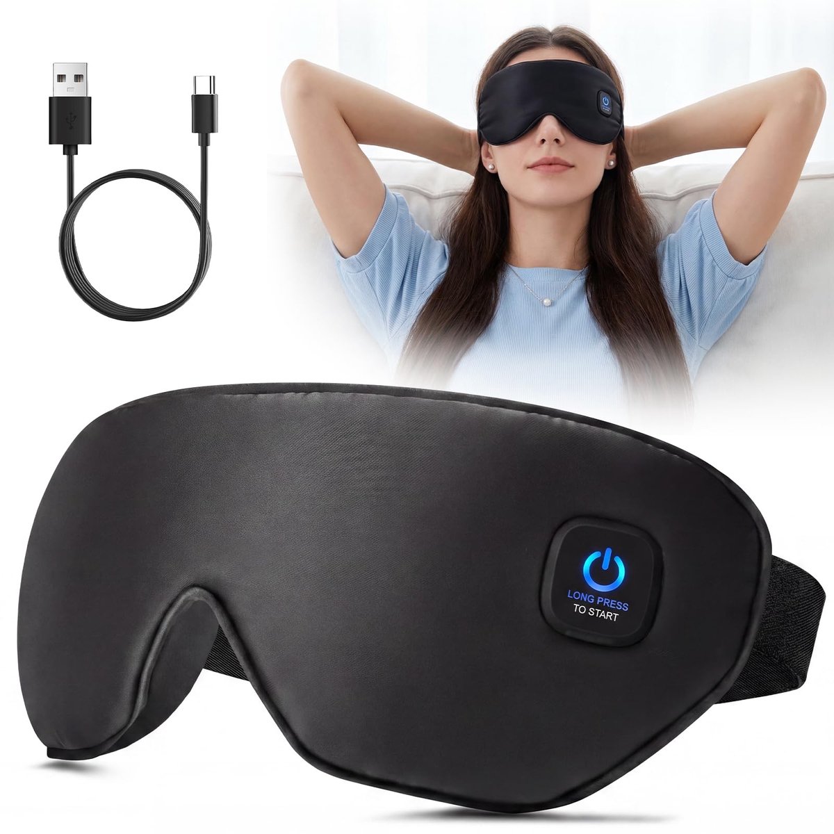 Oogmasker verwarmend draadloos warmtemasker ogen: verwarmd verwarmend oogmasker met 4 warmtestanden & timer - ShopVlot