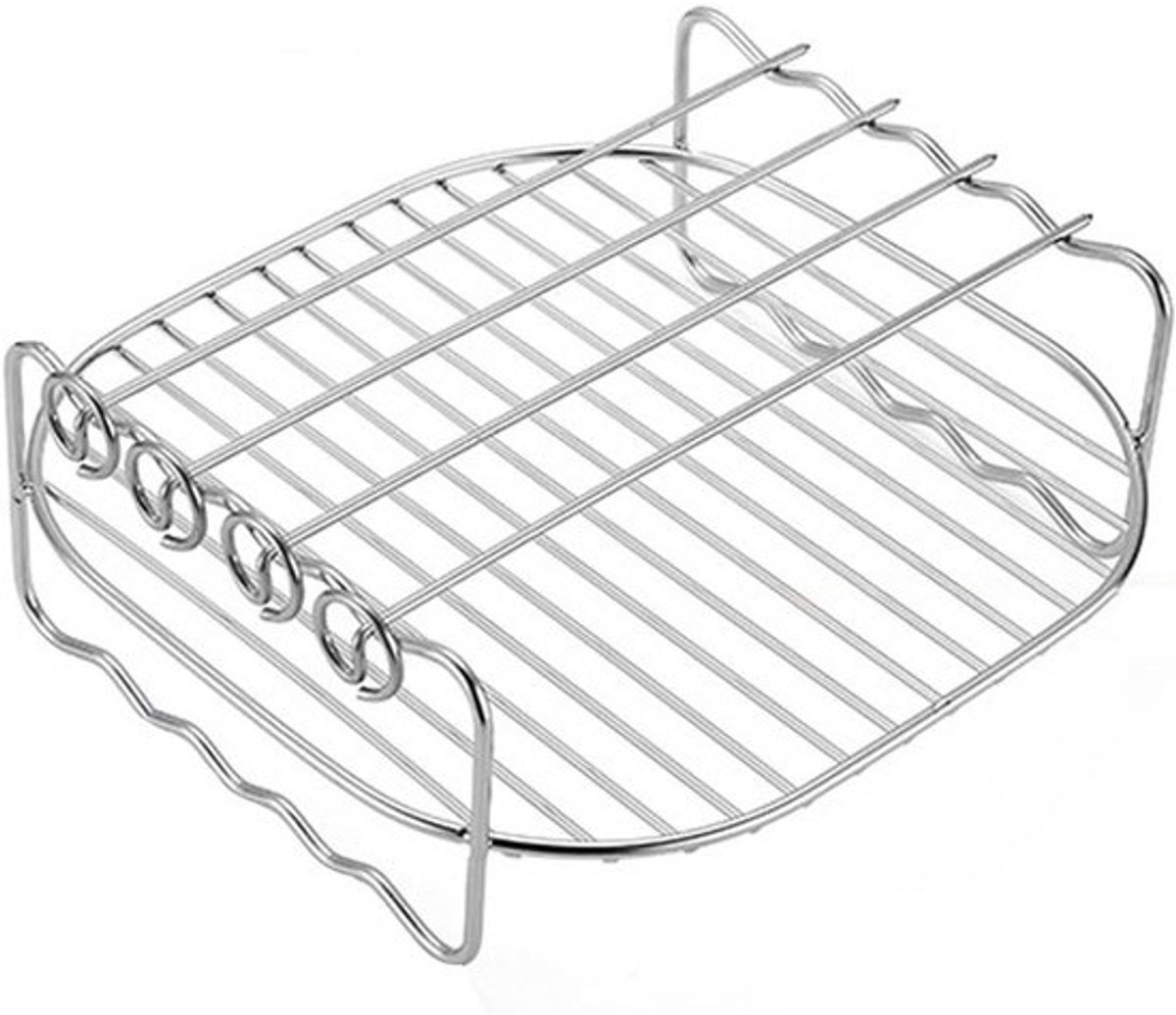Airfryer Accessoires - Dubbel Frituurrek Rek - Gerechten Bereiden - Dubbellaags Grill - 22 cm Diameter - Zilver