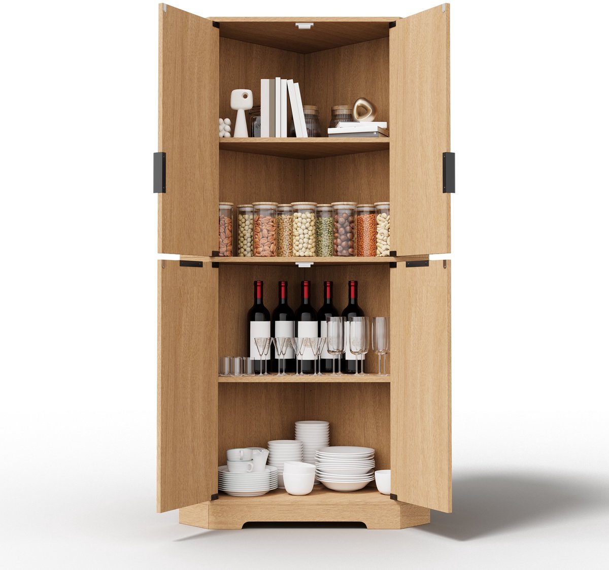 Merax Hoekkast - Opbergkast met 4 Deuren - Verstelbare Legplanken - Houtkleur - 60 x 60 x 172 cm
