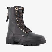 Braqeez leren meisjes veterboots zwart - Maat 35 - Uitneembare zool