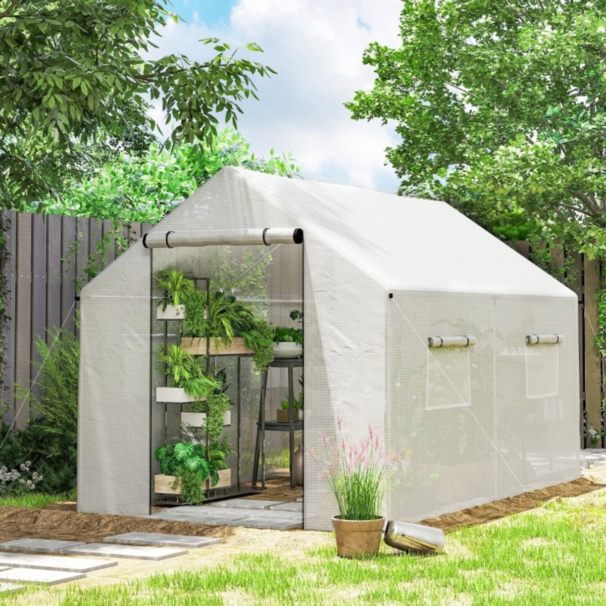 MODFU - Foliekas - UV-Bestendig - 4 Netvensters - Witte Staalconstructie - 3 X 2 X 2 M