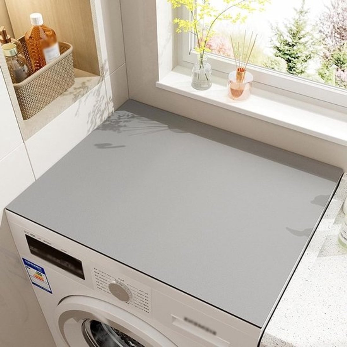 Wasmachine Drogerhoes - Apparaatmat Antislip - Apparaten Beschermen - Absorberend Diatomeeënaarde - 50x60cm - Lichtgrijs